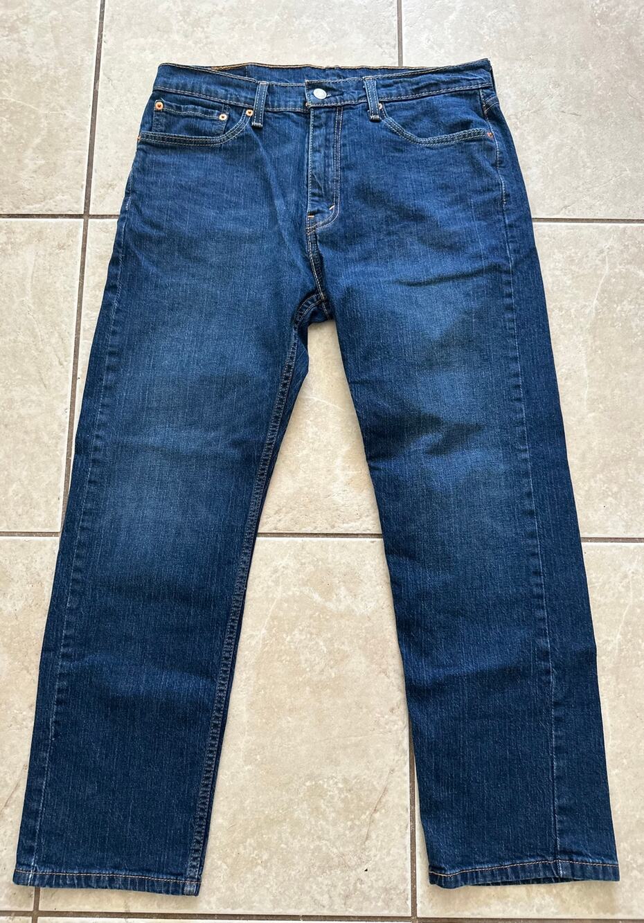 Levi's 505 Regular Fit Jeans Men's 35x30 Dark Wash Straight Leg Stretch Denim